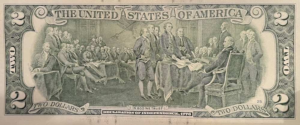 Backside of US Two Dollar Bill